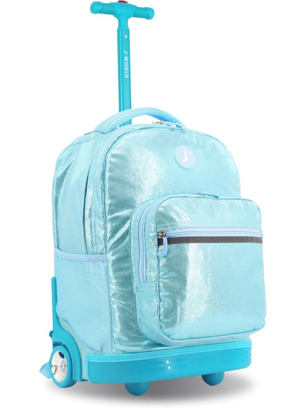 Metallic Teal Kids Rolling Backpack with Wheels, School Roller Bookbag, 18x13x9